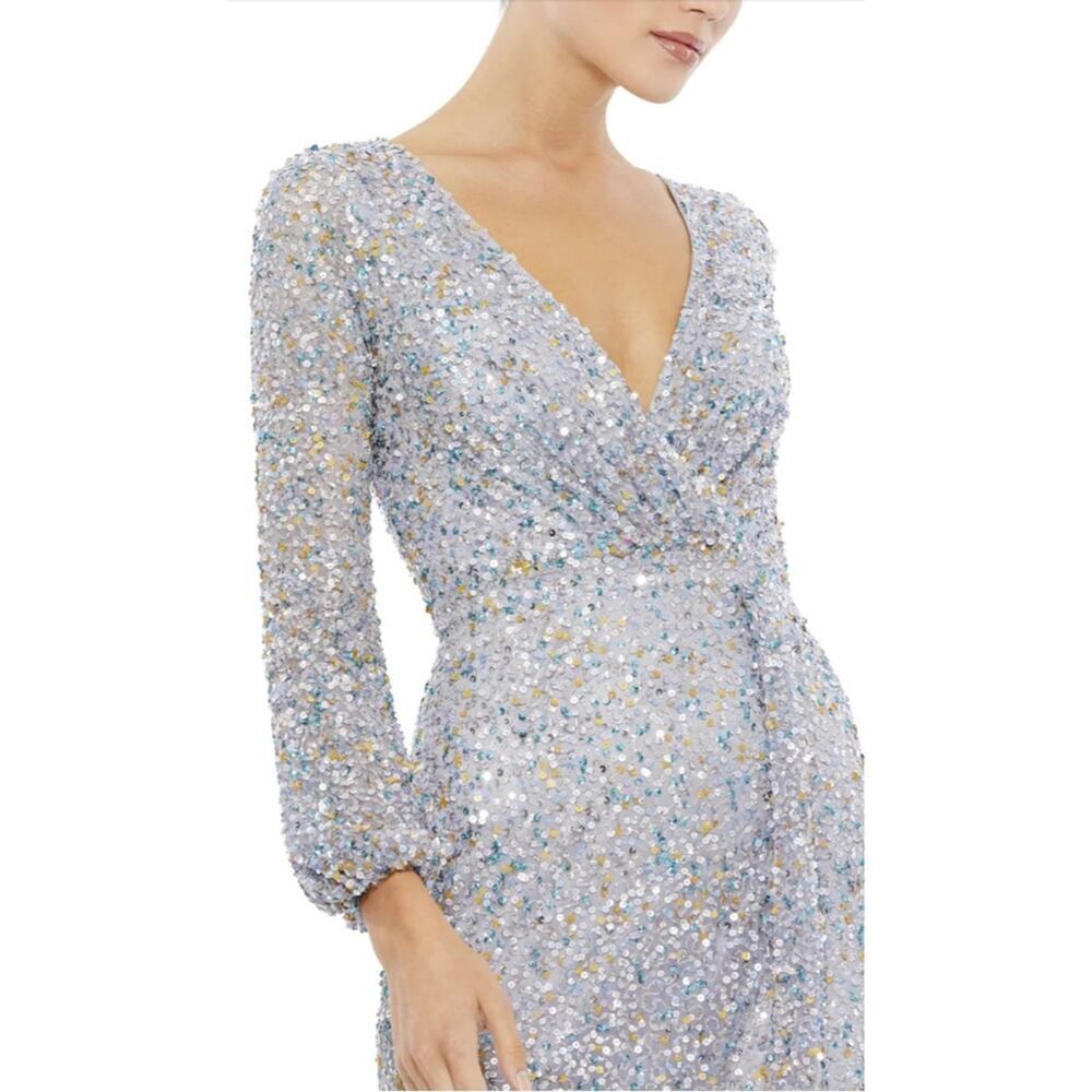 MAC DUGGAL Multi Colored Sequin Silver Long Sleeve Maxi Gown Size 16 - Picture 2 of 9